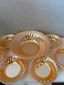 Anchor Hocking Fire King Peach Lustre Serving Bowl and 6 Dishes