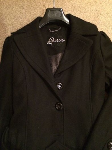 Guess Black Winter Wool Long Black Coat size Large uk14