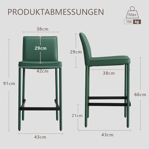 Single Bar Stool, Full Leather Bar Chairs, Kitchen Chairs with Backrest, Counter Stool, Bistro Stool with Footrest, Metal Frame, for Kitchen, Living Room, Bar, Retro, Dark Green