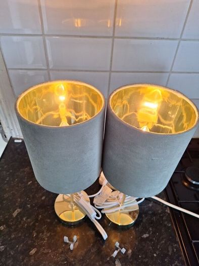 Lovely pair of small table lamps with green shades
