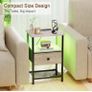 Bedside Table with Charging Station, Small Sofa Side Table with LED Light Image 2