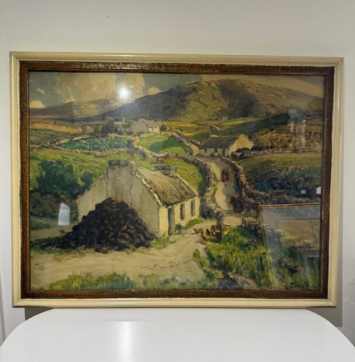James Humbert Craig  - Cottages at Dungloe, Donegal - framed print, 1941 Belfast dealer label
