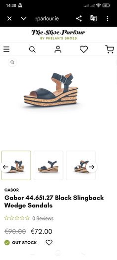 Gabor Black Wedge Sandals, size 5