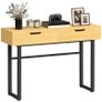 Console table 120 cm, narrow console with 2 drawers, metal frame and handleless design, natural wood Image 5