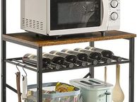 main image for ad Kitchen Bakers Rack, Microwave Oven Stand with Storage Shelves, Industrial Coffee Bar Station, with Adjustable Wine Holders and S-Hooks, Metal Frame, Rustic Brown, 143x40x59 cm, HBR001H