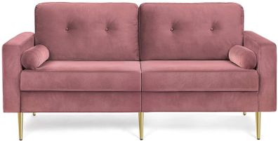 3-seater sofa, couch for living room, cover made of velvet, for apartments, small rooms, wooden frame, metal legs, simple structure, modern design, 183 x 78 x 88 cm, pink