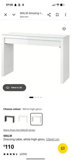 Vanity Table with topped glass, LED Vanity Mirror & locker