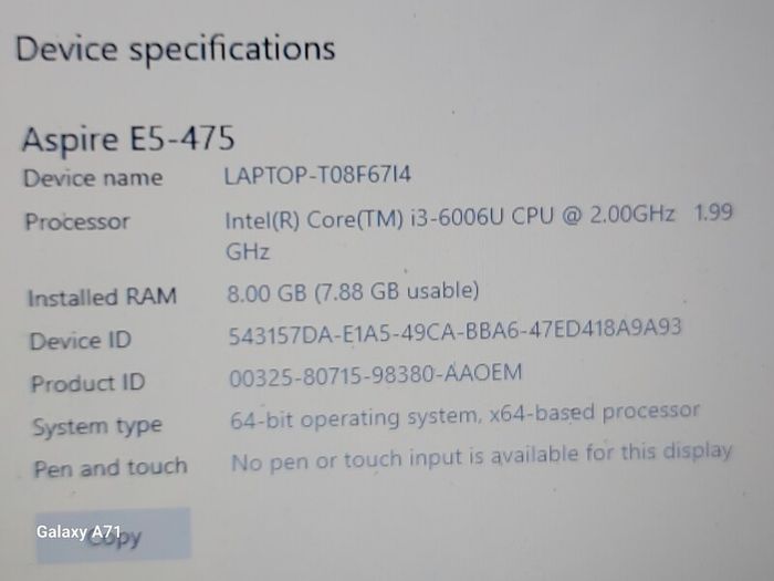 ACER ASPIRE E5-475, Intel Core i3-6006U CPU, 2.0 GHz, 8GB Ram, 900GB HDD, Windows 10, Microsoft Edge, Chrome