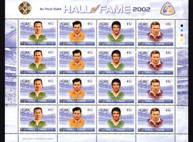 2002 Ireland GAA Hall of Fame (Peter McDermott, Jimmy Smyth, Matt Connor & Seanie Duggan) Commemorative Stamp Sheetlet 1B1B1B1B Mint Never Hinged (MNH)