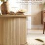 Round Coffee TableTambour Design,Mid-Century Modern Style, Natural Brown Image 4
