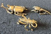 3 brass Insects, solid brass.