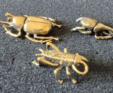 3 brass Insects, solid brass.