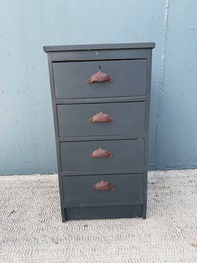 Vintage 4-Drawer Bedside Chest - Farrow & Ball Railings