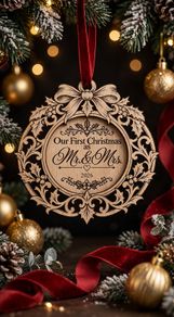 Our First Christmas as Mr. & Mrs. 2026 - Laser Engraved Wooden Keepsake Ornament