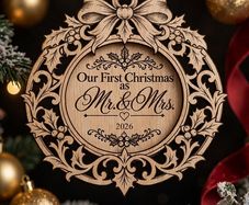 Our First Christmas as Mr. & Mrs. 2026 - Laser Engraved Wooden Keepsake Ornament