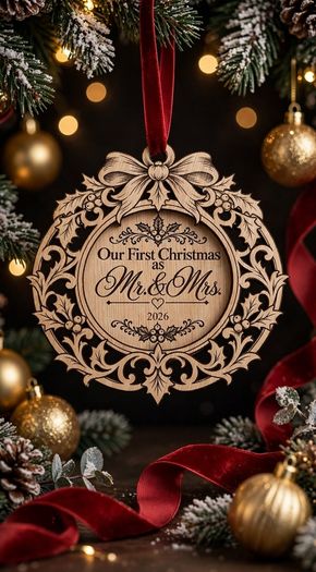 Our First Christmas as Mr. & Mrs. 2026 - Laser Engraved Wooden Keepsake Ornament