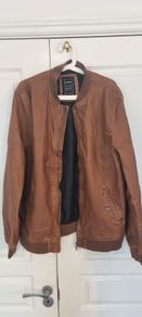 Pull & Bear Tan Leather-Style Bomber Jacket XL / XXL