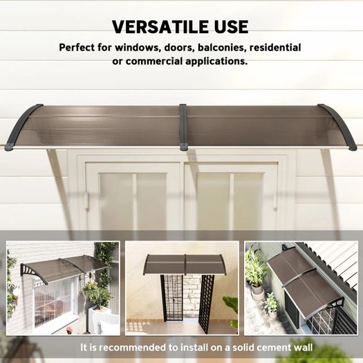 75 x 195 cm Curved Door Window Awning Canopy, Polycarbonate Cover for Front Door and Outdoor Patio, UV Rain Snow Protection Shelter, Brown