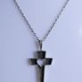 Vintage 925 Sterling Silver Cross Pendant with Heart Cutout on Chain Image 2