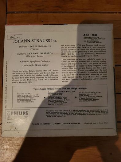 Johann Strauss Overtures Die Fledermaus Der Zigeunerbaron 7 inch EP Philips