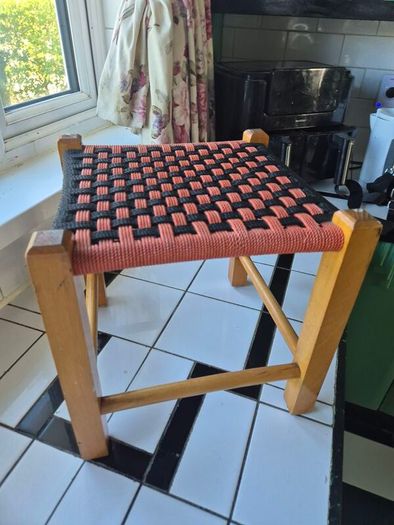 Vintage MidCentury  woven foot Stool
