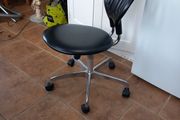 Low Stool on Wheels, Black &amp; Chrome.