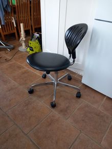 Low Stool on Wheels, Black & Chrome.