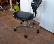 Low Stool on Wheels, Black & Chrome.