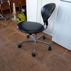 Low Stool on Wheels, Black & Chrome.