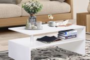 2-Tier Coffee Table Open Shelf with Metal Poles and Elevated Base