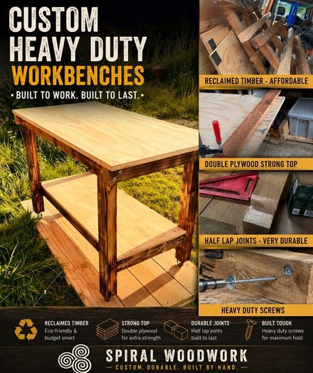 Heavy Duty Rustic Workbench / Table Desk On Wheels