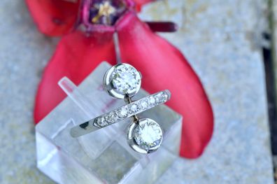 Antique Art Deco Two Stone Diamond "Toi et Moi' Ring - 18ct White Gold