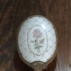 Vintage Gold Tone Metal Brush With Floral Tapestry