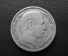 1905 Denmark. Christian IX. Silver 25 ore