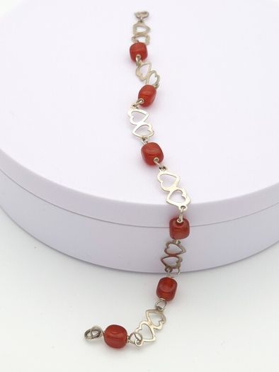 Vintage 925 Sterling Silver & Carnelian Love Hearts Bracelet