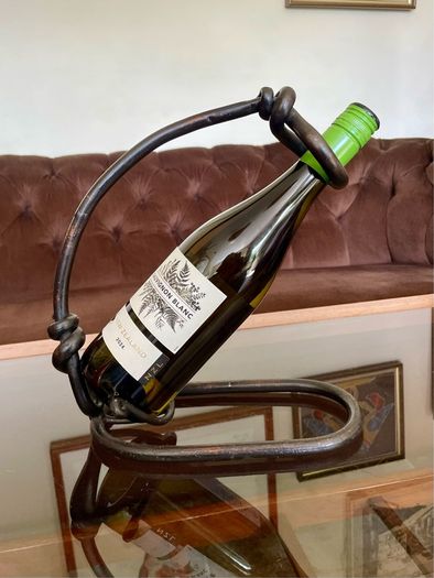 Vintage 20th Century Cast Iron Metal Brutalist Sculpture Bottle Holder Wine Rack