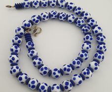 Antique Venetian Style White Blue Dotted Glass Beads Necklace