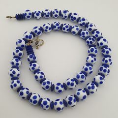 Antique Venetian Style White Blue Dotted Glass Beads Necklace