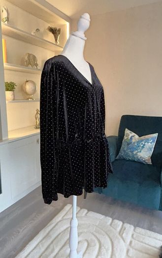 Brand-New Ladies Black & Gold Long Sleeved peplum Faux Wrap Top from Marks & Spencer