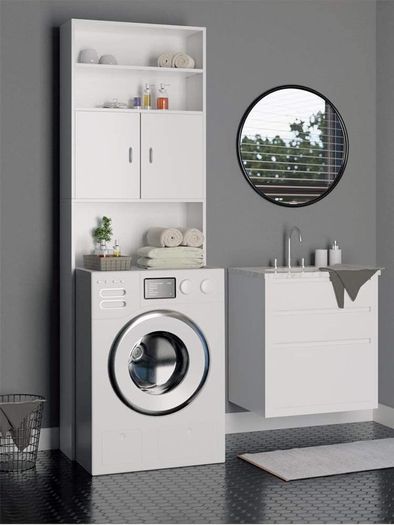 Bathroom Cabinet Washing Machine Cupboard White 2 Doors - Free Delivery Nationwide