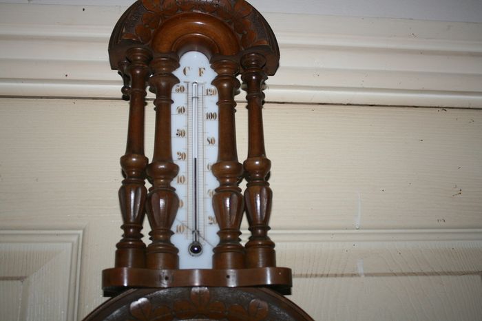 Vintage Barometer Thermometer Hand Carved Body Collectable 1950 Weather Checker L21"