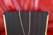 Black Clutch Bag / Crossbody Bag With Gold Trim &amp; Chain. Brand Accessorize.