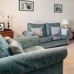2x 2 seater couches & armchair with pouf for sale