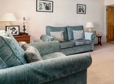 2x 2 seater couches armchair with pouf for sale