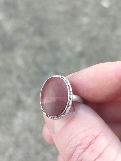 Mid Century Large Oval Cabochon Agate Sterling Silver Ring