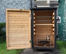 Custom Handmade Wooden Smoker, On Wheels (Pellet & Wood Chips)