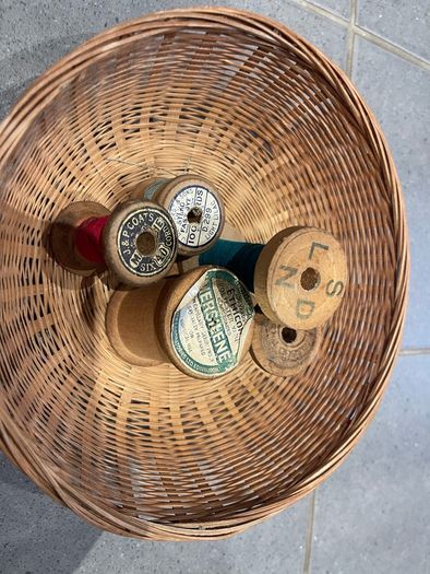 Vintage spools of thread and basket