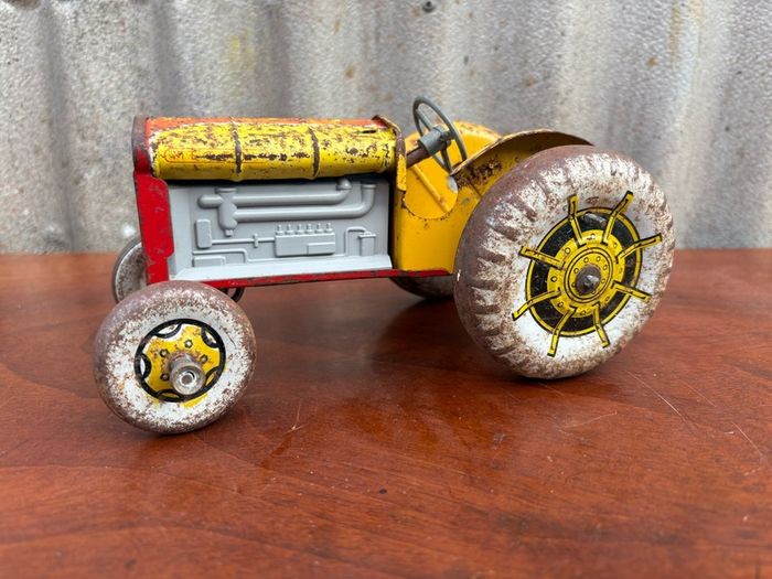 Vintage Mettoy red & yellow tinplate tractor