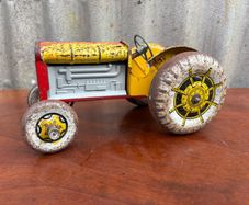 Vintage Mettoy red & yellow tinplate tractor