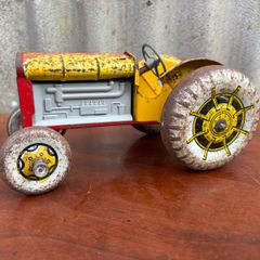 Vintage Mettoy red & yellow tinplate tractor